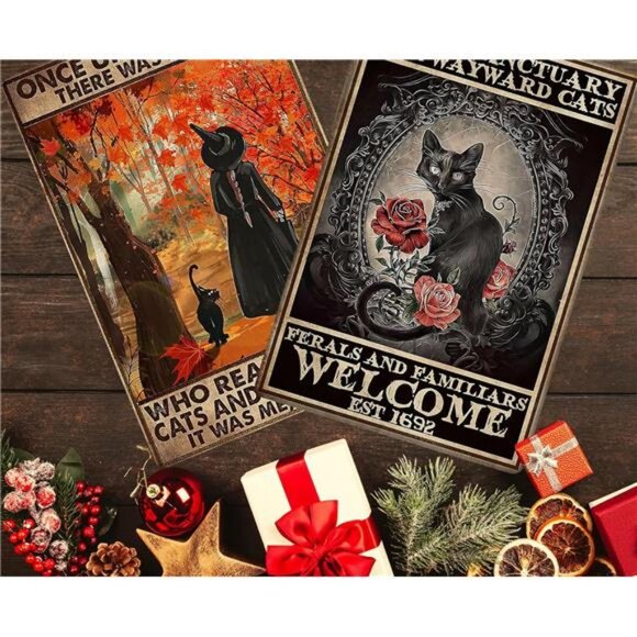 Black Witch Cat Sign Once Upon A Time There was A Girl Who Really Loved Cats - Picture 5 of 8